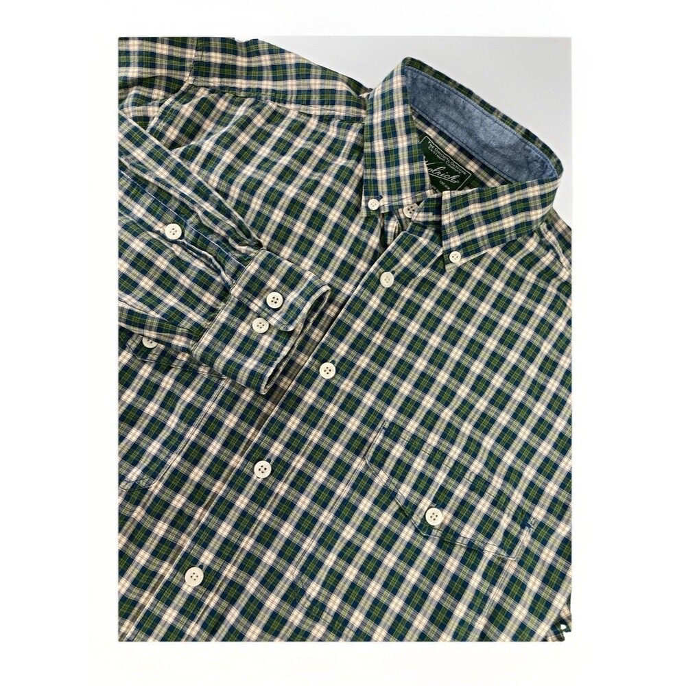 Vintage Woolrich Shirt Mens M Green Plaid Button Up Roll Tab Outdoor Preppy